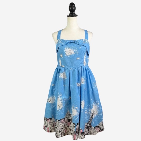 Lindy Bop Dresses & Skirts - Lindy Bop Carmela Paris Border Swing Dress US Size 10 Blue Retro Pinup *Read